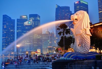 asia sea singapore merlion night city SINGAPORE